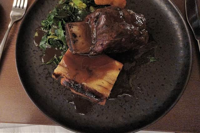 The honey and whisky-glazed beef rib at Brasserie 32