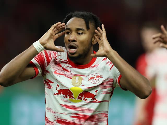 Christopher Nkunku of RB Leipzig reacts during the final match of the DFB Cup 2022 between SC Freiburg and RB Leipzig at Olympiastadion (Photo by Martin Rose/Getty Images)