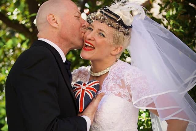 Us in a character as Tonestepa & Sapphira on our wedding day on July 4, 2014.