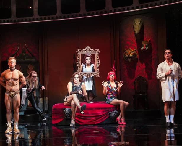 L-R: Morgan Jackson (Rocky), Job Greuter (Riff Raff), Jason Donovan (Frank N Furter), Natasha Hoeberigs (Magenta), Jayme-Lee Zanoncelli (Columbia), Connor Carson (Brad)