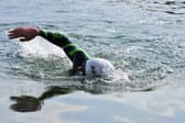 Open water swimming at Canary Wharf. 