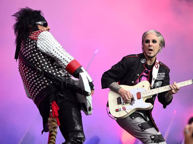 Nikki Sixx and John 5 of Mötley Crüe perform live for the "The World Tour" at Sheffield Bramall Lane on May 22, 2023 in Sheffield. Picture: Anthony Devlin/Getty Images for Live Nation UK