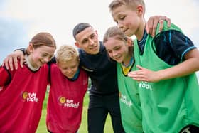 McDonald's Fun Football Ambassador Phil Foden visits a McDonald's Fun Football session.