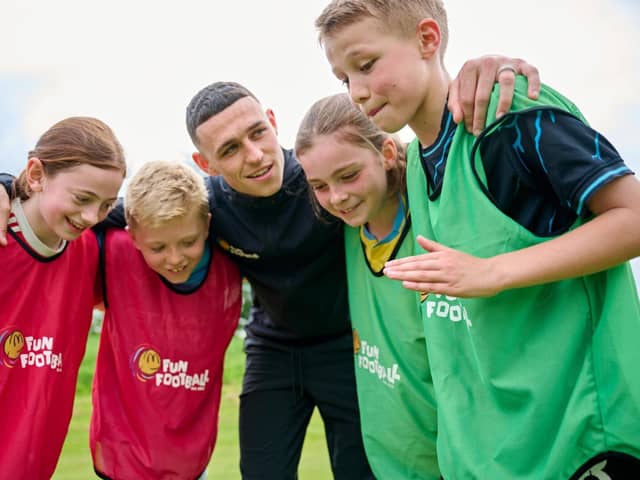 McDonald's Fun Football Ambassador Phil Foden visits a McDonald's Fun Football session.