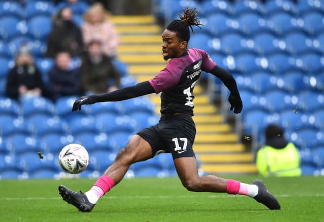 BURNLEY, ENGLAND - JANUARY 04: Ivan Toney of Peterborough United scores his team's first goal during the FA Cup Third Round match between Burnley FC and Peterborough United at Turf Moor on January 04, 2020 in Burnley, England. (Photo by Nathan Stirk/Getty Images)