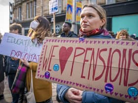Members of the University and College Union (UCU) during a rally in Glasgow.