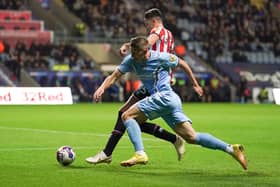 Coventry City's Viktor Gyokeres (front) andSheffield United's Anel Ahmedhodzic in action (Picture: PA)