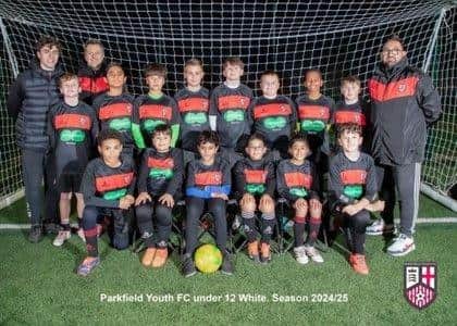 Parkfield Youth Football Club, Under 12 White Team with Football Coaches, Matty Di Rienzo and Craig Heath (Back row) and Antonio Leo (2nd row right hand side).