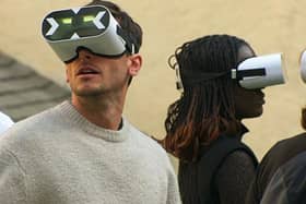 Participants on Destination X wear special X Goggles, which give them a glimpse of their surroundings, on the new BBC game show (Picture: BBC/TwoFour)