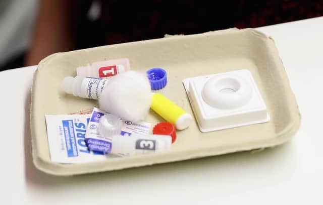 A general view of a HIV test kit at Burrell Street Sexual Health Centre in Southwark, London, where Prince Harry is highlighting the fight against HIV and AIDS.
