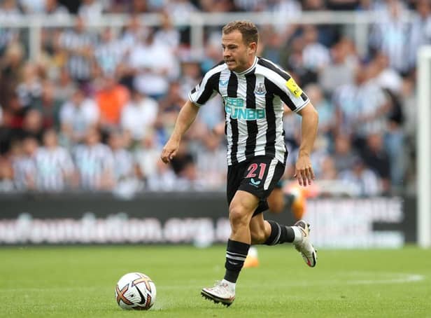 <p>Ryan Fraser of Newcastle United during the Premier League match between Newcastle United and Nottingham Forest at St. James Park on August 06, 2022 in Newcastle upon Tyne, England. (Photo by Jan Kruger/Getty Images)</p>