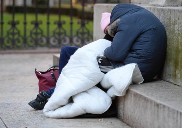 Homeless people sleep on the plinth of the Ferdinand Foch equestrian statue in Victoria, London. PA Photo. Picture date: Thursday January 16, 2020. Photo credit should read: Nick Ansell/PA Wire