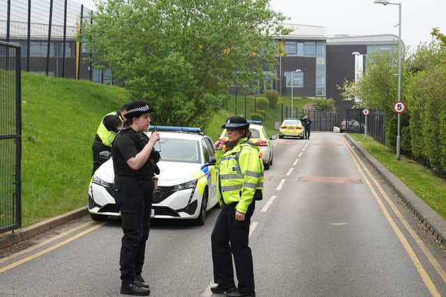 Police outside the Birley Academy in Sheffield at the time of the incident. Photo credit: Dominic Lipinski/PA Wire