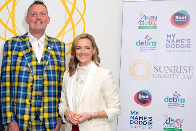 Doddie Weir with Doddie Aid 2022 Barbarians team captain Gabby Logan in 2019 in London (Photo by Eamonn M. McCormack/Getty Images for BGC Partners)