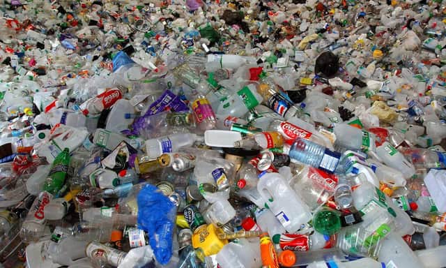 Stock photo of plastic waste at Daventry District Council recycling plant taken during a visit by Conservative Leader David Cameron.