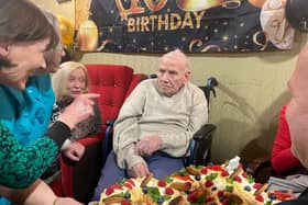 Harry Marsh celebrating his 100th birthday at Sherwood Grange care home in Kingston Vale.