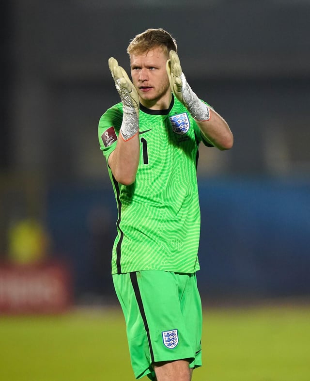 England goalkeeper Aaron Ramsdale celebrates after the final whistle of his debut against San Marino: Nick Potts/PA Wire