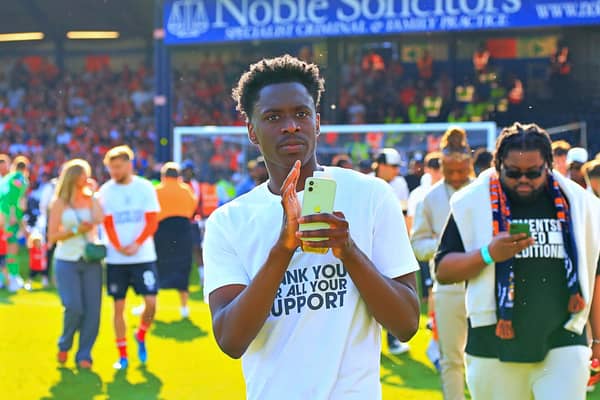 Sambi Lokonga applauds the Town fans after Sunday's goalless draw with Fulham - pic: Liam Smith