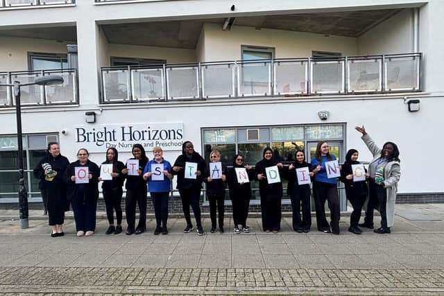 Bright Horizons Colleagues at East India Dock Celebrating Ofsted Outstanding Recognition