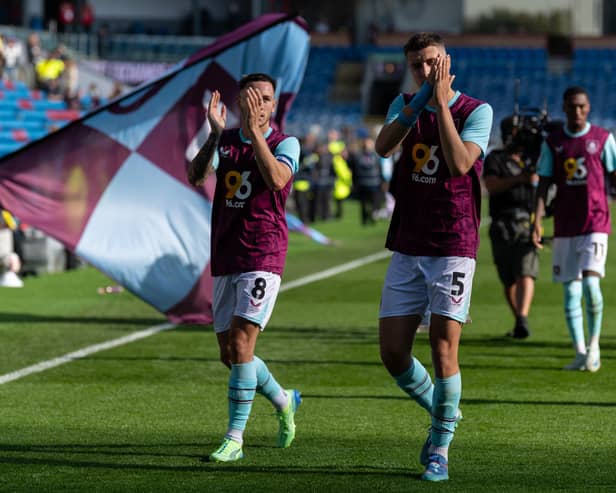 Josh Brownhill and Maxime Esteve thank the fans at full time. Photo: Kelvin Lister-Stuttard