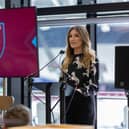 Baroness Karren Brady CBE speaking at the announcement of the brand new West Ham Community Hub last year – the Hub has had over £4m investment and will be able to deliver more community inclusion programmes across East London and Essex