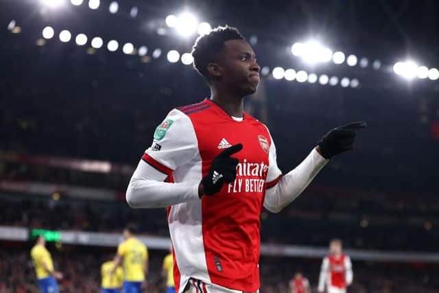 Alan Shearer was full of praise for Arsenal striker Eddie Nketiah (Photo by Ryan Pierse/Getty Images)