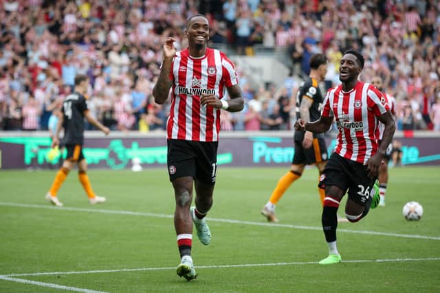 Ivan Toney after completing a brilliant hat-rick for Brentford against Leeds United/ Photo: Steve Bardens/Getty Images.