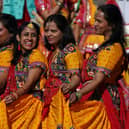 Dancers perform during the Diwali on the Square celebration, in Trafalgar Square, London.