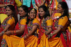 Dancers perform during the Diwali on the Square celebration, in Trafalgar Square, London.