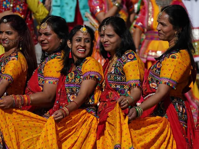 Dancers perform during the Diwali on the Square celebration, in Trafalgar Square, London.