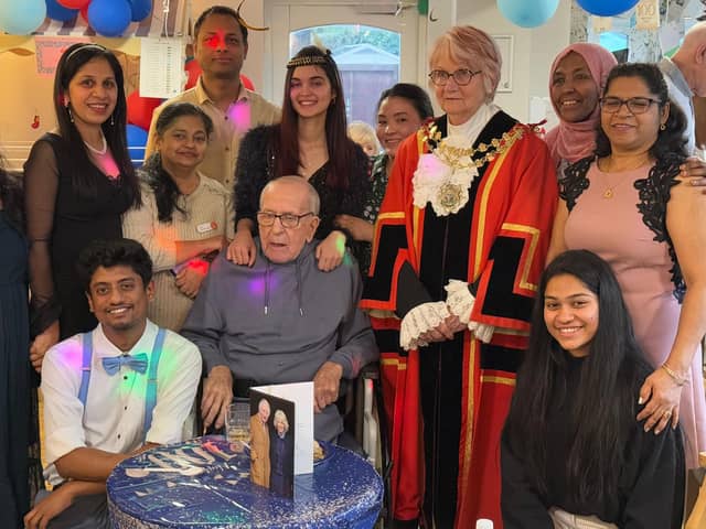 Albert Dean with family, friends and Mayor of Hillingdon at Aston House Care Home