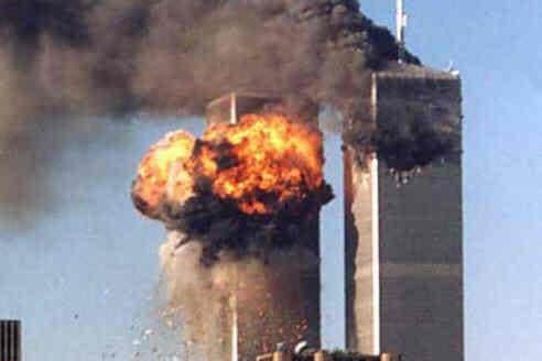 The Twin Towers in New York pictured after the planes struck them on September 11, 2001.
