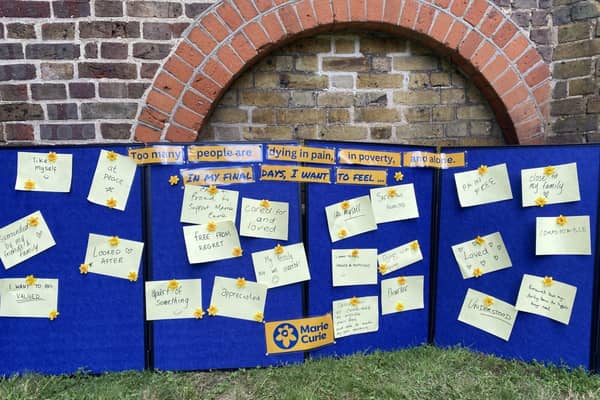 The public were asked to write down what they wanted to feel at the end of life.