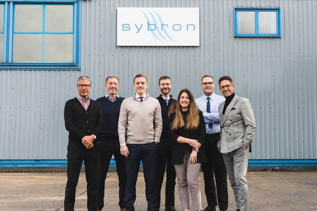 L-R Sybron co-founder, Stephen Henwood; co-founder, Trevor Henwood; MBO team: operations director, Bradley Henwood; sales & marketing director, George Mason; executive director, Kathryn Henwood; purchasing director, Mark Newson; business development director, Chris Henwood